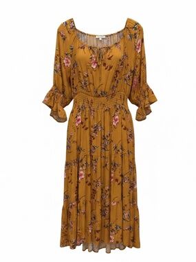 Indigo Rose Midi Floral  BoHo Smocked Waist Rayon Dress Size 3X NWT